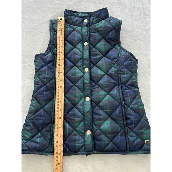 Crown & Ivy Girls Vest Medium 8-10 Puffer Tartan Plaid Navy Green Preppy Classic - Picture 3 of 10